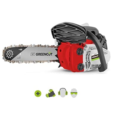 GREENCUT GS250X-12 - Motosierra de gasolina, motor térmico 2 tiempos 25.4cc, potencia 1.4cv, espada 12”, para poda, corte 30.4cm, manillar ergonómico y arnés