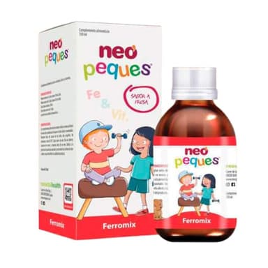 NEO PEQUES Ferromix - Jarabe para prevenir la anemia, la fatiga y favorecer el desarrollo físico y cognitivo de los niños - Complemento Natural con Hierro y Vitaminas B - Sabor Fresa - 150 ml