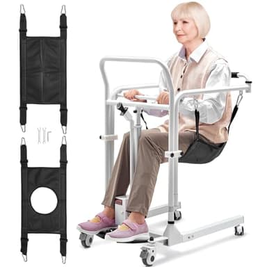 VEVOR Silla de Ruedas Elevadora de Pacientes Silla de Ruedas Eléctrica Plegable de Altura Ajustable con Ruedas y 2 Cojines de Asiento, Carga de 100 kg, para Personas Mayores discapacitadas