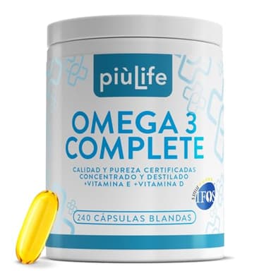Omega 3 IFOS Certificado Con Vitamina D3 2000 UI PiùLife, 240 Omega 3 Capsulas Blandas, Aceite De Pescado 2000mg Epa Y 1000mg Dha Por Dosis, Fish Oil Triglicéridos, Corazón, Vista, Huesos Y Cerebro