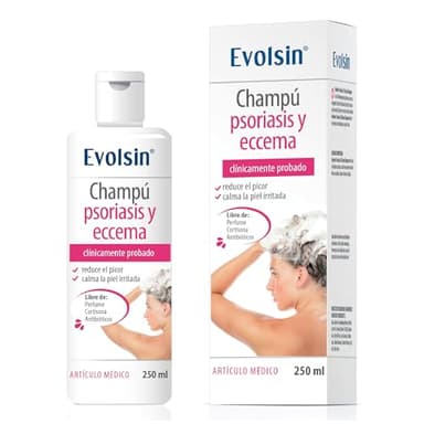 Evolsin® Champú para Psoriasis y Eczema I 250ml I SIN CORTISONA I Champu Dermatitis Seborreica - Alivia el picor del cuero cabelludo seco, irritado y con eczema, neurodermatitis y psoriasis