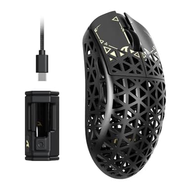 ATTACK SHARK R5 Ultra Ratón inalámbrico para Juegos De Alta Velocidad Fibra Carbono, Ultraligero 39g, Cable 2.4G/BT/USB-C, Sensor PAW3950MAX, Tasa De Sondeo Inalámbrica de 8KHz, 42KDPI, PC/Mac -Negro