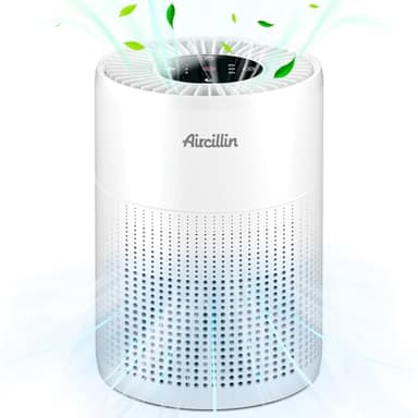 Aircillin Purificador de Aire con Filtro HEPA, Air Purifier Cubre Hasta 765Sq Ft, Elimina 99,97% de Alergia Polen Olor y Caspa de Mascota, humo, 23dB, Temporizador, Luz nocturna