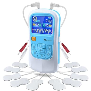 Auxoliev Electroestimulador Muscular, Doble Canal, 25 Modos de Masaje, 50 Niveles de Intensidad para Aliviar el Dolor, 10 Electrodos TENS, Masajeador EMS Electro Pulso