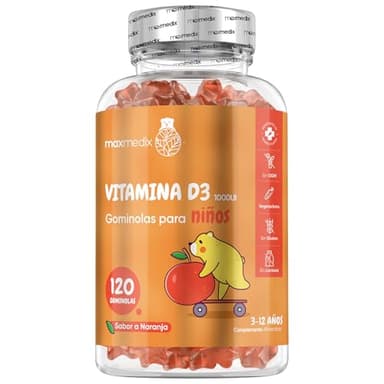 Vitamina D3 Gominolas para Niños - 1000UI por Porción,120 Gominolas con Sabor Natural a Naranja para 4 Meses de Suministro - La Vitamina D Contribuye al Funcionamiento Normal del Sistema Inmune (EFSA)