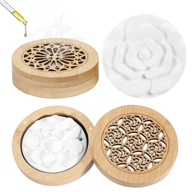 2PCS Difusor Aceites Esenciales Sin Agua, Difusor de Aceites Esenciales Aire Aromático Piedra con 2 Caja de Incienso de Madera, para Sala de Estar Baño Coche Aromaterapia y Decoración