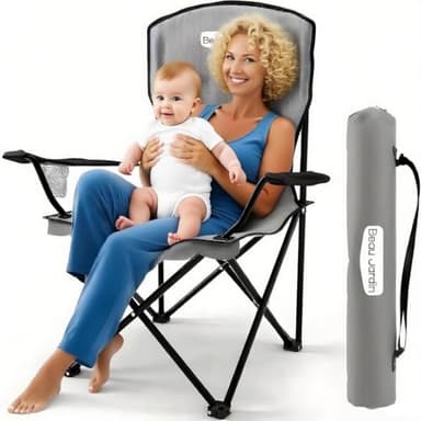 Beau Jardin Silla de Camping Silla Plegable 150 KG con Reposabrazos Portavasos y Bolsa de Transporte Silla de Playa Sillas Plegables Ligeras para Césped Senderismo Picnic Pesca Espectador Color Gris