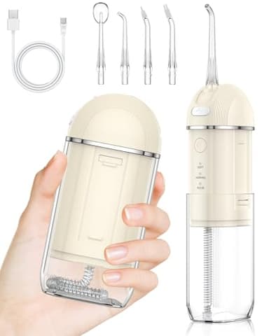 MrDoggy Irrigador Dental Irrigador Bucal 4 Boquillas 3 Modos IPX7 Impermeable Limpieza Dientes, USB Recargable para viaje y Uso Doméstico