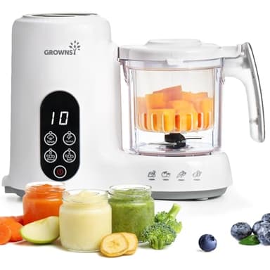 GROWNSY Robot de Cocina para Bebé, Procesador de Alimentos con Cesta Vapor - Cocina, Mezcla y Esteriliza, Comida Casera Saludable, Sin BPA