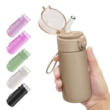 AMFUN 150 ML Mini Termos, Botella de agua térmica de acero inoxidable con pajita, Taza Aislante Portátil de Acero Inoxidable, Sin BPA, para Gimna, Exterior, Viajes, Trabajo, Escuela (Marrón)