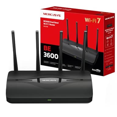Mercusys MR27BE | Router WiFi 7 de Doble Banda BE3600Mbps, Puertos de 2,5 Gbps, 4 Antenas de Alta Ganancia, Canales de 160 MHz, MLO, Compatible con EasyMesh, Seguridad WPA3, Control Mediante a
