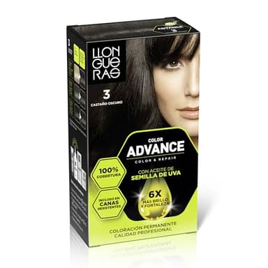 Llongueras Color Advance Tinte Pelo Mujer Coloración Permanente 100% Cobertura Incluso En Canas Resistentes - Tono 3 Castaño Oscuro