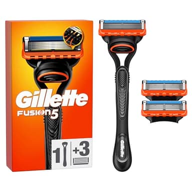 Gillette Fusion5 Maquinilla De Afeitar Para Hombre, 1 Maquinilla De Afeitar Gillette, 3 Recambios, Con Banda De Gel Lubricante Para Un Deslizamiento Suave Y Hojas 5 Para Un Afeitado Apurado Duradero