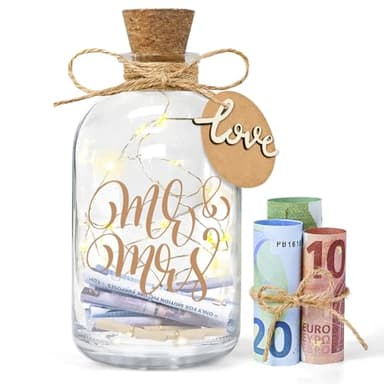 Ulikey Botella de luz LED para bodas, regalos de dinero, caja de boda, caja de dinero personalizada, regalo de boda, botella luminosa para novios y recién enamorados (Mr. & Mrs.)