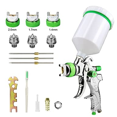 HVLP Pistola de Pintura Profesional Con 3 Boquillas 1,4mm 1,7mm 2,0mm y Taza de 600cc - Para Automóviles, Techos, Paredes, Pisos