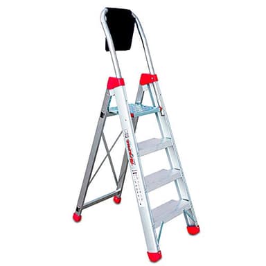 Faraone - Escalera de Aluminio - Escalera de Tijera DOMUS04-162 x 50 x 15 cm - Escalera 4 Peldaños - Máxima Seguridad - Fácil Transporte - Peldaños Anchos y Cómodos