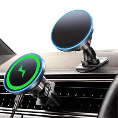 BHHB 15W Soporte Movil Coche Magsafe, 2 en 1 Cargador Inalambrico Coche, Magsafe Accesorios Cargador Inalambrico, Vent/Salpicadero Teléfono Móvil para el iPhone 17 16 15 14 13 12 Series Carga Rápida