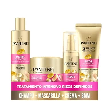 Pantene Rizos Definidos Champú Miracle 250ml, Mascarilla 300ml, Acondicionador 3MM 220ml, Moldeador De Rizos 145ml,
