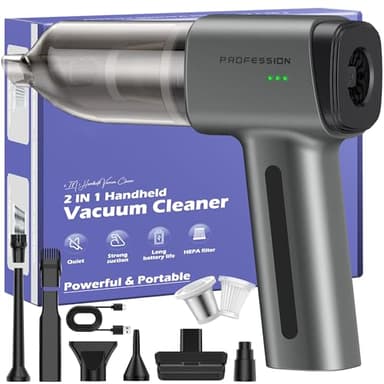 Bemkia Aspirador Portátil Sin Cable 21000Pa | Mini Aspirador para Coche, Casa y Oficina | 2 Filtros Incluidos | Compacto para Cocina y Espacios Estrechos (Plateado)