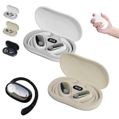 Auriculares deportivos Bluetooth con orejas colgantes, 2025 mejorados auriculares con micrófono con cancelación inalámbrica, indicador LED estéreo HiFi, reducción de ruido, ligeros y compactos para el