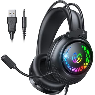Tatybo Cascos Gaming para Ps4/Ps5/PC/Switch, Auriculares Gaming con Doble Diadema Adaptable, 3D Estéreo Sonido, Cascos con Cable Ligero con Luz RGB