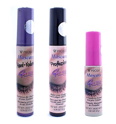 Prosa Prosa - 3 máscaras profesionales de volumen largo, color negro, 4 en 1, más largas y gruesas, P1, color negro, paquete de 3