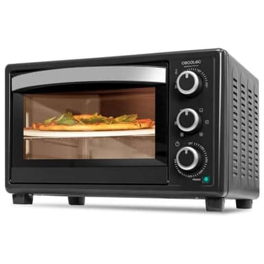 Cecotec Horno de sobremesa Bake&Toast 2600 Black 4Pizza, 26 L, 1500 W, Incluye piedra Pietra Pizza para resultados como horno tradicional de piedra, 6 funciones diferentes, bandeja recogemigas.