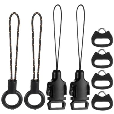 HJZHII 8 hebillas de liberación rápida para correa de cámara DSLR, adaptador de bucles triangulares con tapa de ABS mini conector de anillo dividido para cámaras sin espejo, cinturón con ojales, Negro