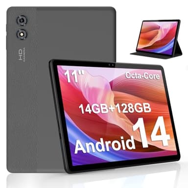 ascrecem Tablet 11 Pulgadas Android 14 Tableta con 2.4G+5G WiFi6 Octa-Core 14 GB RAM 128 GB ROM 1TB Ampliable Widevine L1 8000mAh Doble Cámara 8MP+2MP Tablets PC con Funda Protectora Gris