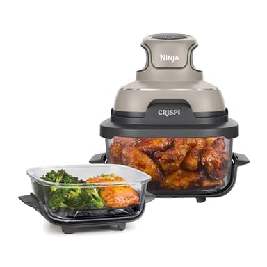 Ninja CRISPi Freidora de Aire portátil, 3,8 l, 4 en 1, freír con Aire, Asar, Mantener Caliente y gratinar, compacta, Incluye 2 recipientes de Vidrio extraíbles y Tapas, 1700 W, Piedra, FN101EUST