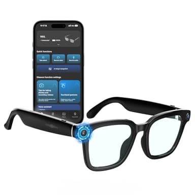 sunvito Gafas inteligentes AI con cámara, grabación de vídeo HD 1200P de 8 MP, gafas con traducción Bluetooth AI, reproducción de música y llamadas manos libres,negro