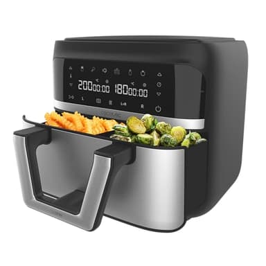 Cecotec Freidora de Aire sin Aceite 9L Divisible en 2 Air Fryer Cecofry Dual 9000. 2850W, Dietética y Digital, Panel Táctil, Temperatura Dual y Regulable, 6 Modos, Tecnología PerfectCook