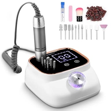 UIHOL 45,000RPM Torno para Uñas Profesional, Lima Electrica Uñas, Velocidad Ajustable,Set de Accesorios para Manicura y Pedicura con Brocas de Cerámica,para Uso Doméstico Salones de Uñas