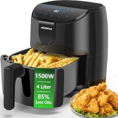 Aigostar Freidora sin aceite, 4L de capacidad, 1500W y pantalla digital LED táctil. Freidora de aire con 8 menús programados y modo manual. Recordatorio de agitación, Totalmente libre de BPA.