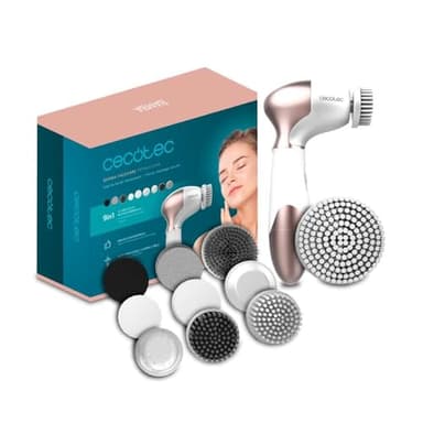Cecotec Cepillo Limpiador Facial Masajeador Portátil a Pilas Bamba FaceCare TotalClean. 9 Cabezales para Cara, Cuerpo y Pies con Giro de 360º, Diseño Ergonómico y Bolsa de Viaje