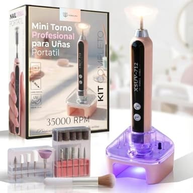 VIRELMA® Torno para Uñas Profesional 35000RPM – Lima Eléctrica Inalámbrica con Base Antideslizante, Luz UV y Pantalla LED | Ideal para Manicura y Pedicura en Casa o Viajes | Torno de uñas