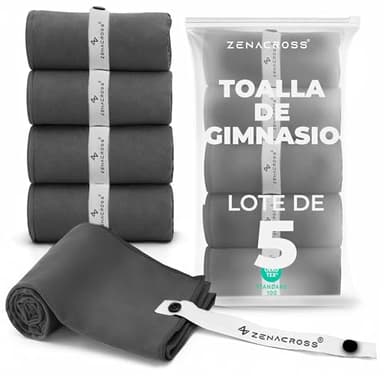 ZENACROSS Toalla Microfibra, Lote de 5, 40 x 77 cm - Secado Rápido y Absorbente - Toalla Gimnasio para Gym, Senderismo - Gris Oscuro