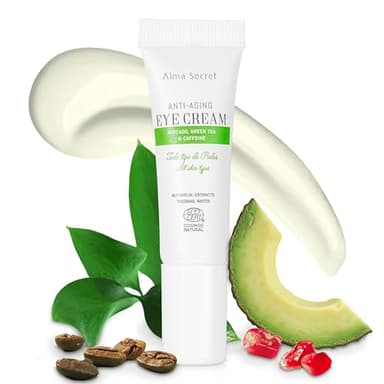 ALMA SECRET | Contorno de Ojos Antiedad con Aguacate, Té Verde y Cafeína - 10ml - Ojeras, Bolsas y Arrugas - Vegano, Antiage, ECOCERT - Coenzima Q10, Ácido Hialurónico y Probióticos