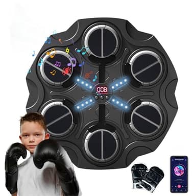 Set da Palestra da Boxe con Musica - Maquina de Boxeo Pared Musical con Guantes de Boxeo - 9 Velocidades Ajustables y Contables - Máquina de Musical con Bluetooth para Niños