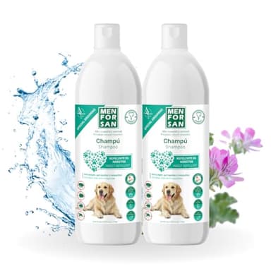 MENFORSAN Pack de 2 Champús Repelentes para Perros, Elimina Cualquier Tipo de Insecto, Aroma Citronela Suave, 1L