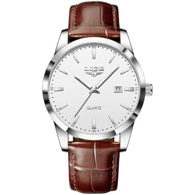 LIGE Reloj Hombr | Analógico Elegante Vintage Caballero Relojes Clásico Cuero Movimiento de Cuarzo Japonés Agujas Luminosas Men Watch Resistente Al Agua Mens Watches con Fecha,Plata Blanco
