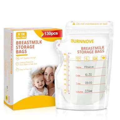 BURNNOVE Bolsas Leche Materna - Pack 130 Unidades Bolsas Almacenamiento Leche Materna - 250ml Bolsas Lactancia Materna sin BPA con Secure Double Seal - para Congelar, Conservar, Almacenamiento
