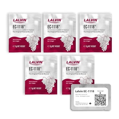 Lalvin EC-1118 Levadura de Vino (5 Paquetes) - Levadura de Champagne - Haga Vino Hidromiel Sidra Kombucha en Casa - Sachets de 5 g - Saccharomyces cerevisiae - Vendido por CAPYBARA Distributors Inc.