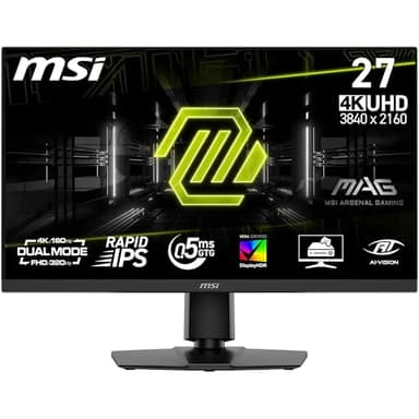 MSI mag 272URDF E16 Monitor Gaming, 27-Inch, 4K UHD, 3840x2160, Rapid IPS, 0.5ms, DisplayHDR 400, Eye Care, AI Vision, Dual-Mode, HDMI 2.1, DP 1.4a, Tilt/Height Adjustable, Negro