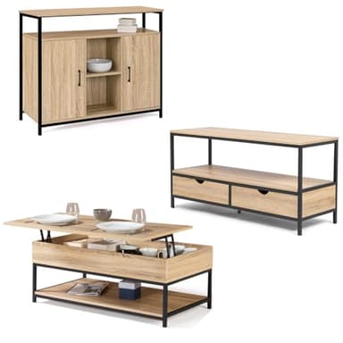 IDMarket – Juego de muebles de salón aparador, mesa baja elevable y mueble para TV Detroit Design Industrial