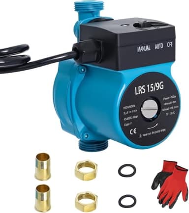 Bomba de Circulación de Agua Caliente LRS15/9G, Bomba de Circulación para Calefacción 120W, Bomba de Circulacion de Caldera Circulador Doméstico Altura Máxima 9m con Guantes por Gekufa