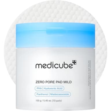 medicube Tónicas Zero Pore Pads Mild Gentle Para Exfoliar, Minimizar Y Eliminar Los Puntos Negros Con Almohadillas Suaves Pha Ideal 2.0 (70 Unidades)