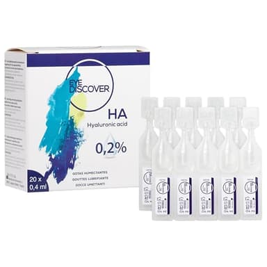 EYE DISCOVER Lágrimas Artificiales con Ácido Hialurónico 0,2% – Gotas para Ojos Secos en Monodosis, Hidratación Intensa, sin Conservantes – 20 Viales Estériles de 0,4 ml (20 x 0,40 ml)