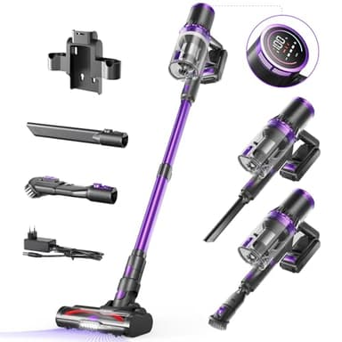 QEXREED Aspiradora Sin Cable 500W/ 45000pa/ 60mins, Motor sin escobillas Duradero, Modo Automático Aspiradora Escoba Sin Cable, Filetr De 7 Etapas, V Rodillo Anti-ángulo, Batería Extraíble