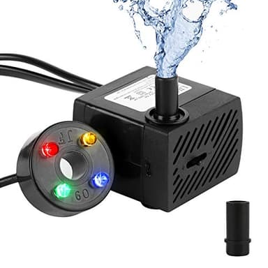 everfarel Mini bomba de agua con 4 luces LED 350L/H 3,5 W, bomba de agua para acuario, jardín, fuente, jardín de piedra, bomba de acuario, bomba de agua, bombas sumergibles, altura máxima de